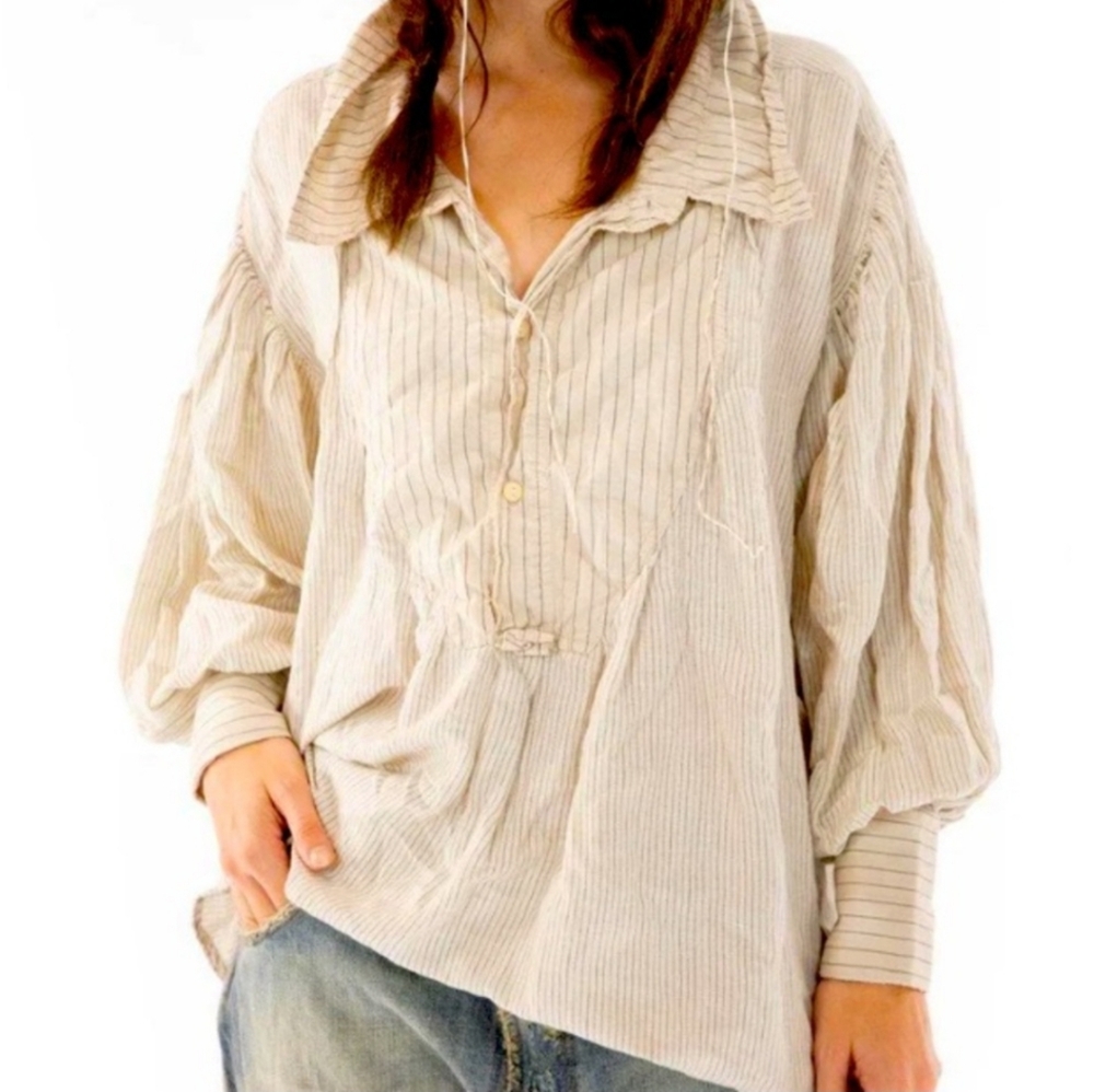 Magnolia Pearl Beige Striped Button Down Shirt